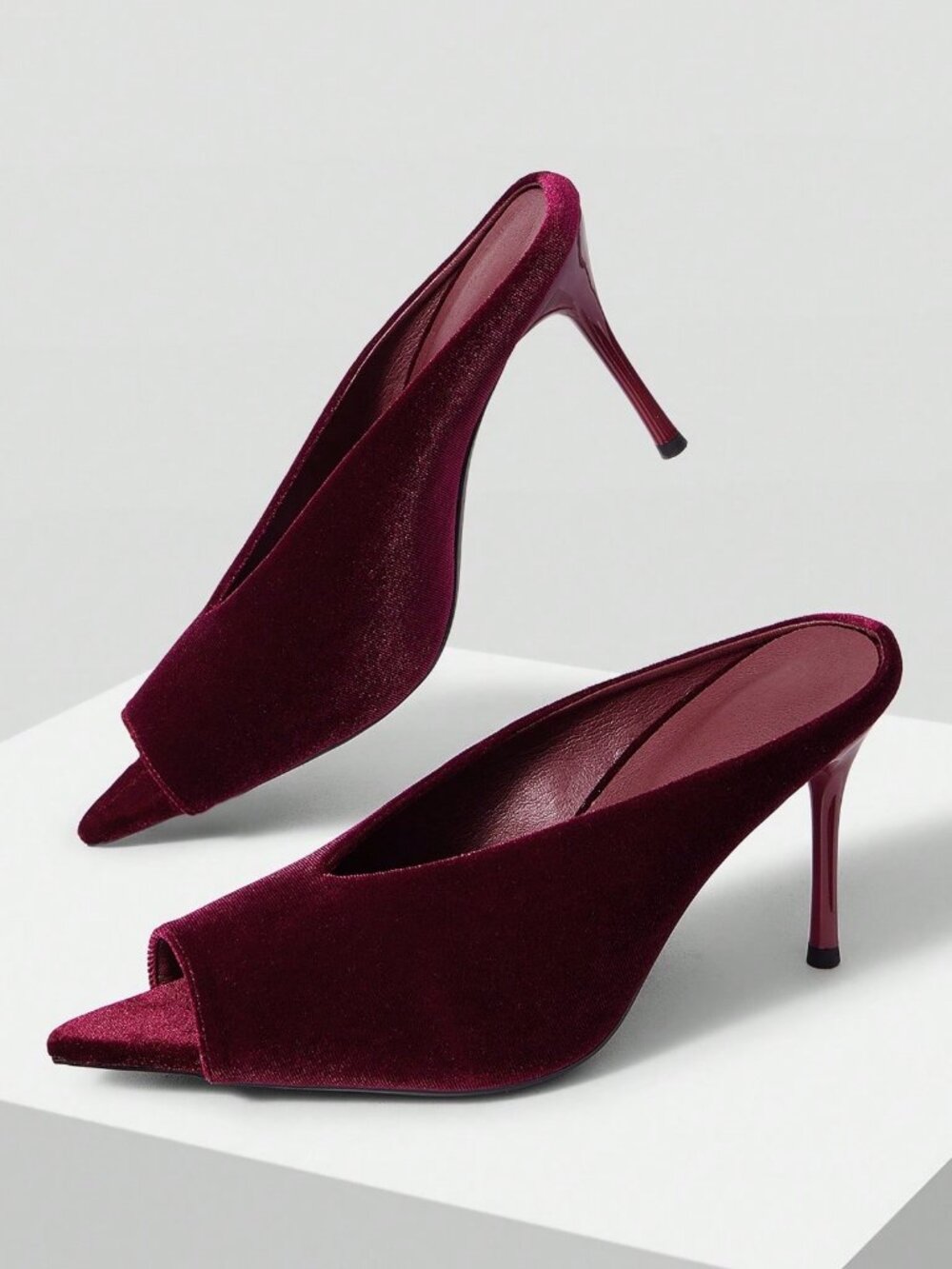 Red Violet Sexy Women's Velvet Pointed Toe Stiletto Heels